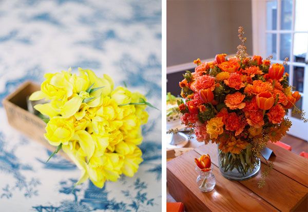 Kwiaty w ciepłych kolorach ożywią weselny stół