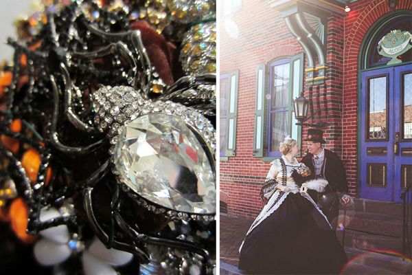 Bukiety biżuteryjne doskonale sprawdzają się na ślubach w stylu vintage. Kryształowy pająk wprowadzi nas w atmosferę mrocznego gotyku.